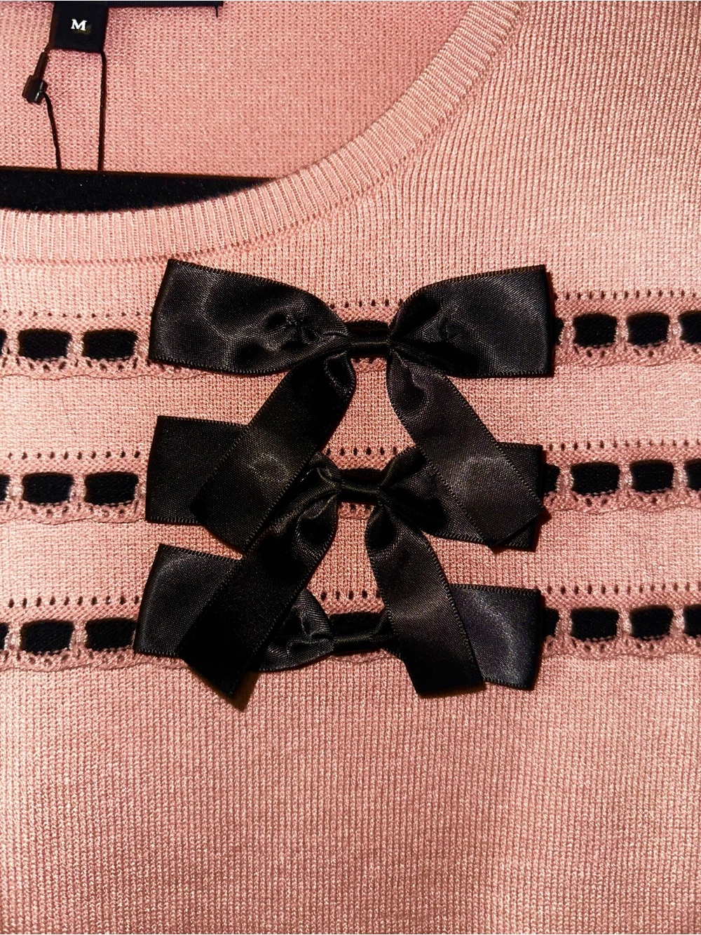 Sew In Love Blush Pink Knit Top with Black Ribbon Bows - Picture 3 of 7